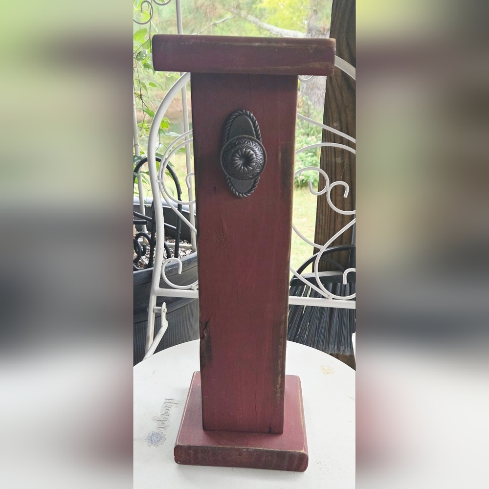 Handmade Rustic Distressed Red Wooden Decor With A Decorative Knob